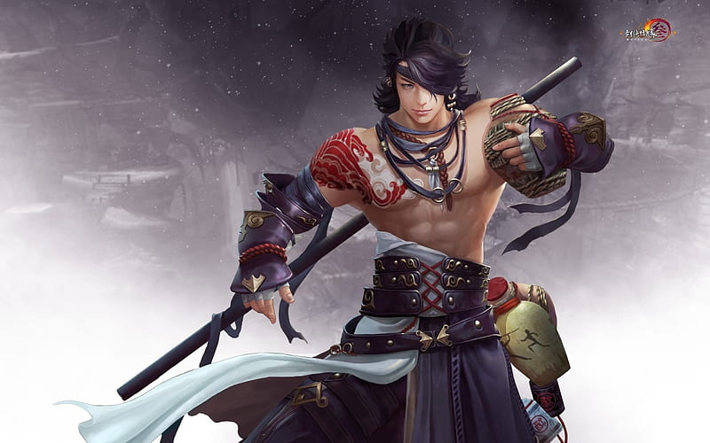 Warrior, fantasy, luminos, game, asian, gian vang, man, HD wallpaper