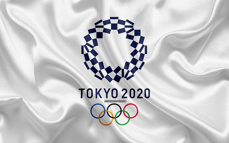 2020 Summer Olympics, logo silk texture, Games of the XXXII Olympiad, Tokyo 2020, new emblem, japan, HD wallpaper