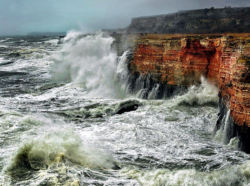 Rough Seas, Waves, Seas, Rocks, Nature, HD wallpaper