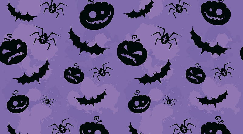 Halloween background, abstract, digital art, holidays, cemetery, halloween, background, spider, creepy, purple, dark, bat, pumpkin, samhain, funny, HD wallpaper