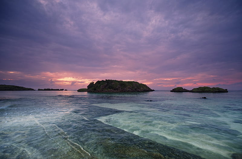 island, sea, sunset, water, HD wallpaper