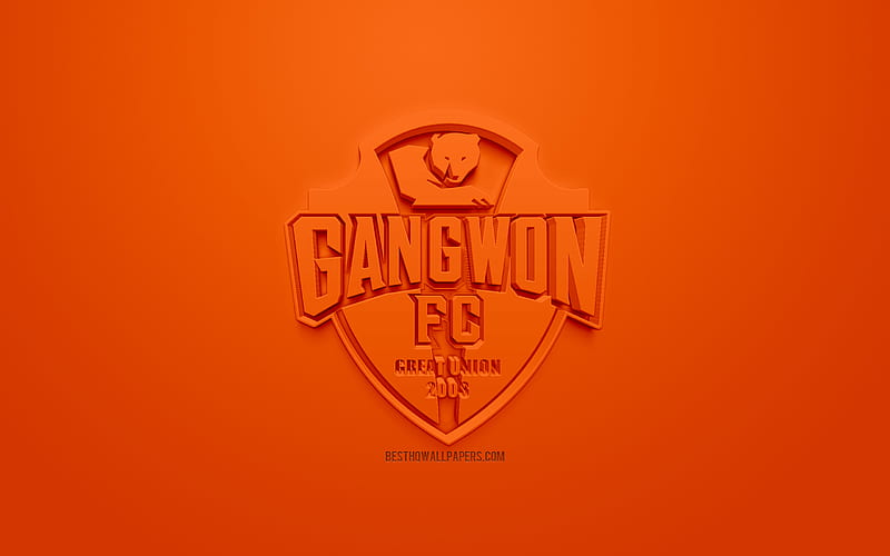 Gangwon FC, creative 3D logo, orange background, 3d emblem, South Korean football club, K League 1, Gangwon, South Korea, 3d art, football, stylish 3d logo, HD wallpaper