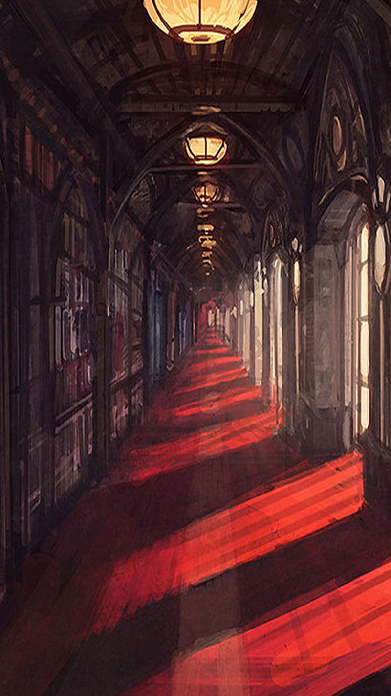 Corridor, carpet, red, HD phone wallpaper