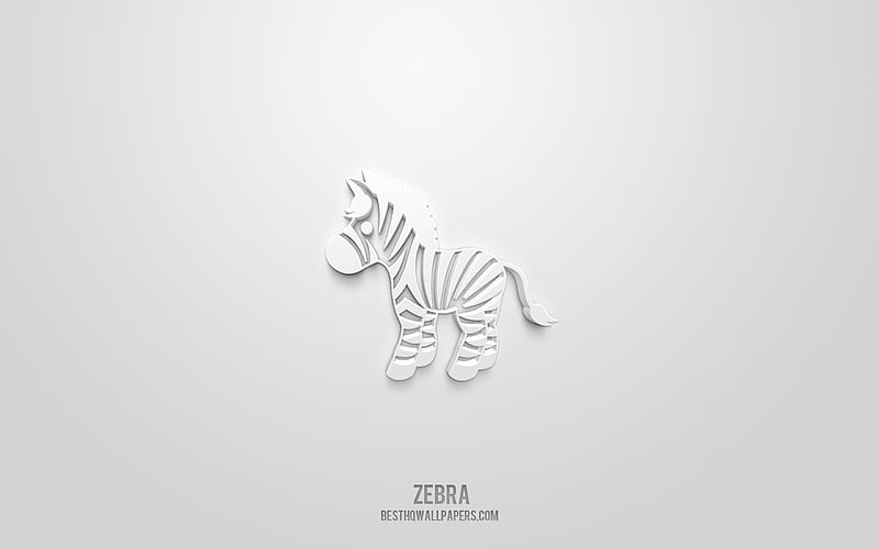 Zebra 3d icon, white background, 3d symbols, Zebra, Animals icons, 3d icons, Zebra sign, Animals 3d icons, HD wallpaper