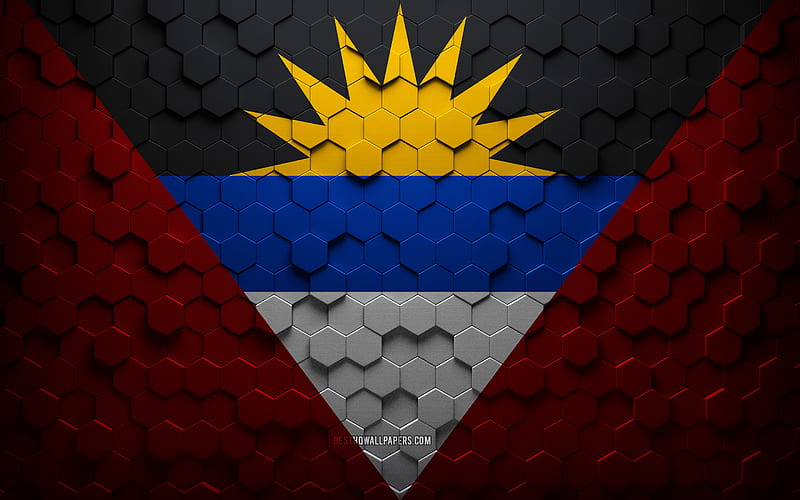 Flag of Antigua and Barbuda, honeycomb art, Antigua and Barbuda hexagons flag, Antigua and Barbuda, 3d hexagons art, Antigua and Barbuda flag, HD wallpaper