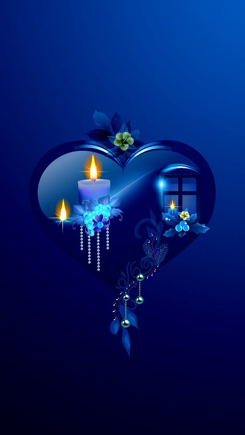 Blue heart candle, blue, candle, desenho, heart, HD phone wallpaper