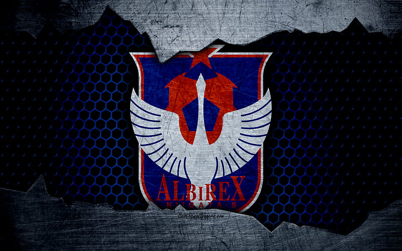 Albirex Niigata logo, art, J-League, soccer, football club, FC Albirex Niigata, metal texture, HD wallpaper