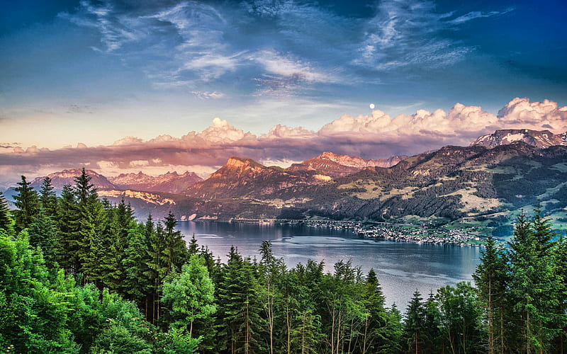 Lake Zurich, sunset, nature, swiss landmarks, mountains, Switzerland, HD wallpaper | Peakpx
