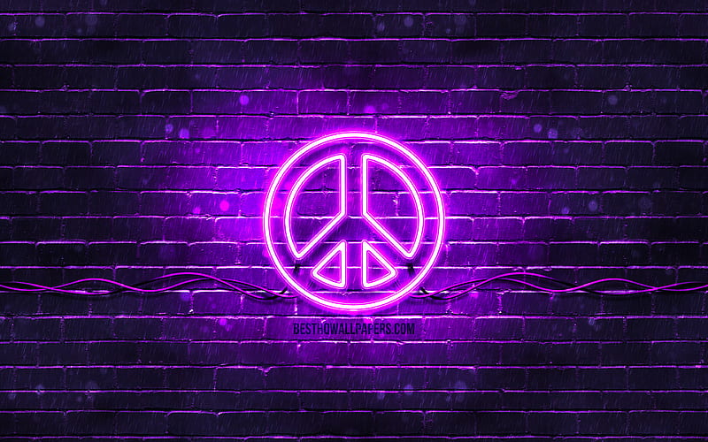 Peace violet sign violet brickwall, Peace symbol, creative, Peace neon sign, Peace sign, Peace, HD wallpaper