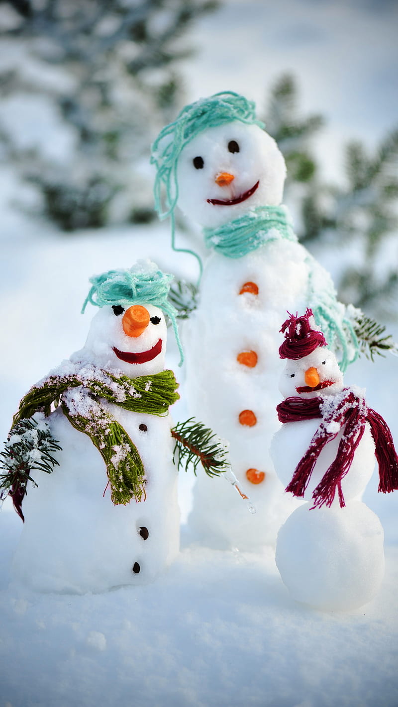 Snowmen, december, landscape, nature, snow, white, winter, HD phone wallpaper