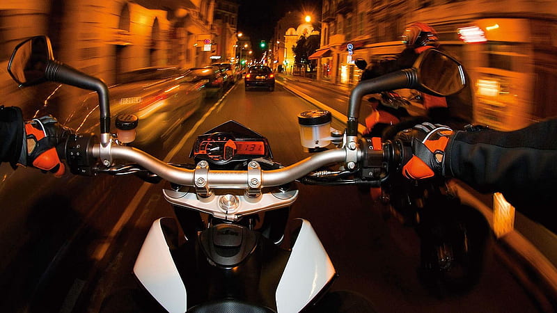 KTM In City, ktm, racing, bikes, night, city, motorcycle, HD wallpaper