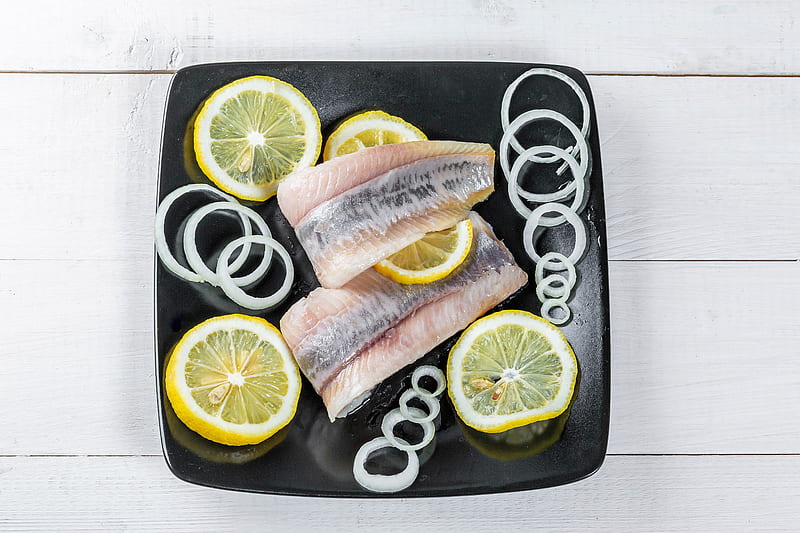 Food, Fish, Lemon, Onion, Plate, HD wallpaper