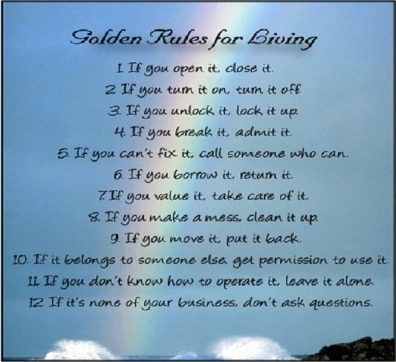 Golden rules for living., rainbow, sense, rules, wisdom, HD wallpaper