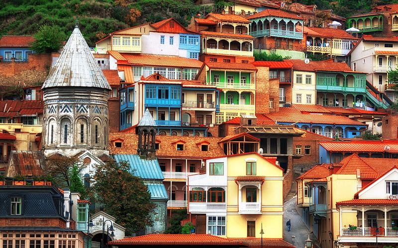 Tbilisi, old town, Georgia, old houses, cityscape, panorama, HD wallpaper