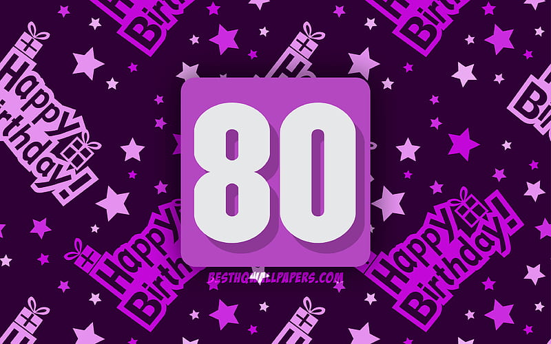 Happy 80 Years Birtay, purple abstract background, Birtay Party, minimal, 80th Birtay, Happy 80th birtay, artwork, Birtay concept, 80th Birtay Party, HD wallpaper