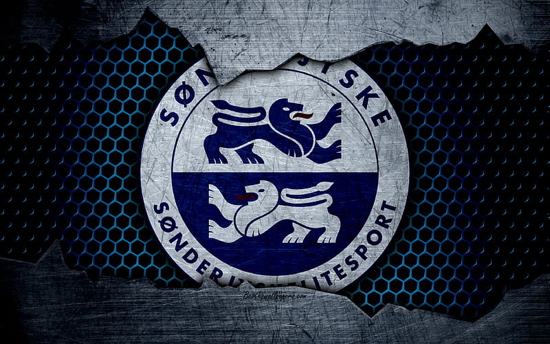 Sonderjyske logo, soccer, Danish Superliga, football club, Denmark, grunge, metal texture, Sonderjyske FC, HD wallpaper