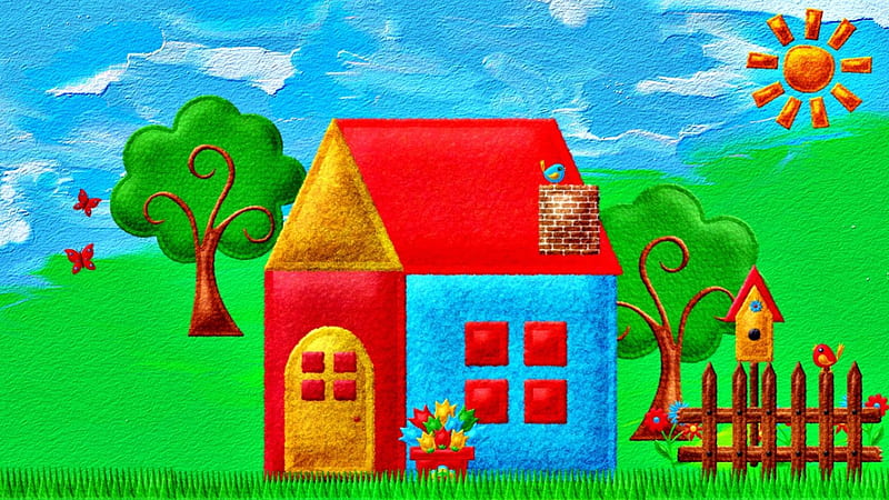 Premium Vector | Kids drawing home and garden illustration coloring