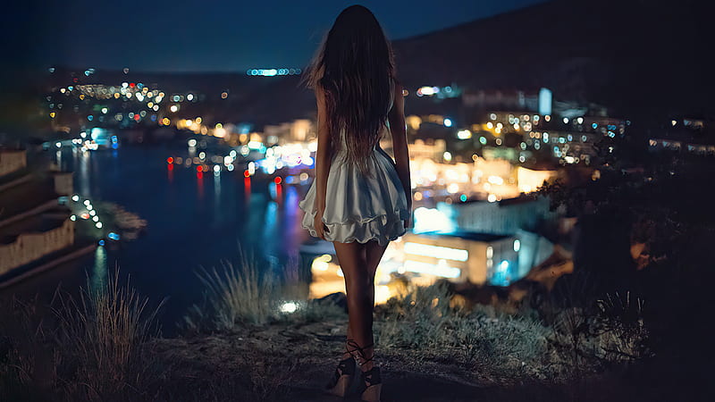 alone girl in night