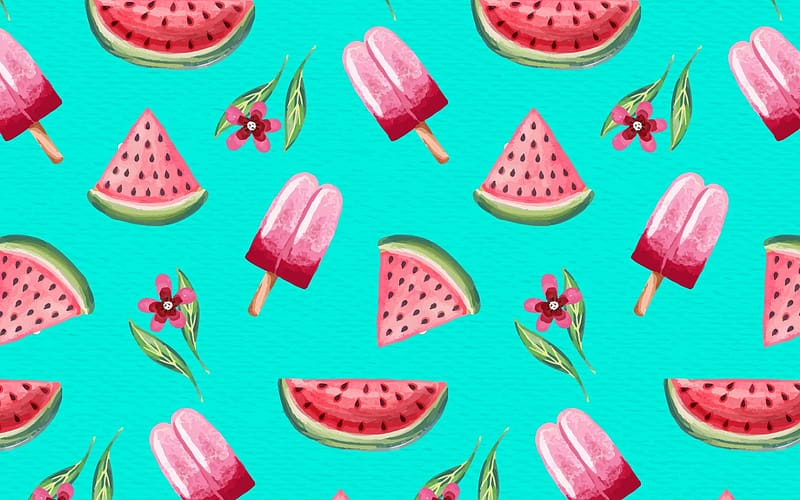 Pattern, green, exotic, texture, fruit, vara, blue, watermelon, ice cream, summer, pink, HD wallpaper