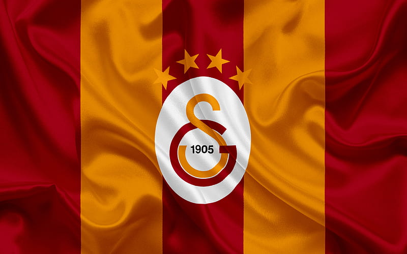 Galatasaray, Turkish football club, emblem, Galatasaray logo, red yellow silk flag, Istanbul, Turkey, Turkish Football Championship, HD wallpaper