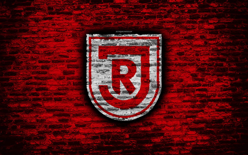 Jahn Regensburg FC, logo, red brick wall, Bundesliga 2, German football club, SSV Jahn Regensburg, soccer, football, brick texture, Jahn Regensburg logo, Germany, HD wallpaper