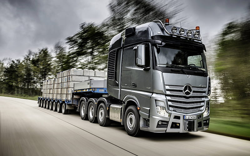 Mercedes-Benz Actros, 2016, speed, road, movement, tractor, trail, HD wallpaper