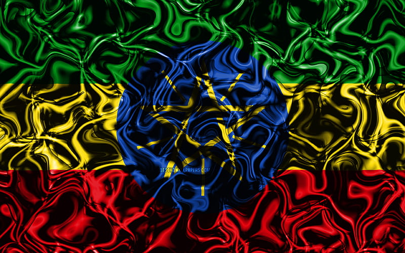 Flag of Ethiopia, abstract smoke, Africa, national symbols, Ethiopian flag, 3D art, Ethiopia 3D flag, creative, African countries, Ethiopia, HD wallpaper