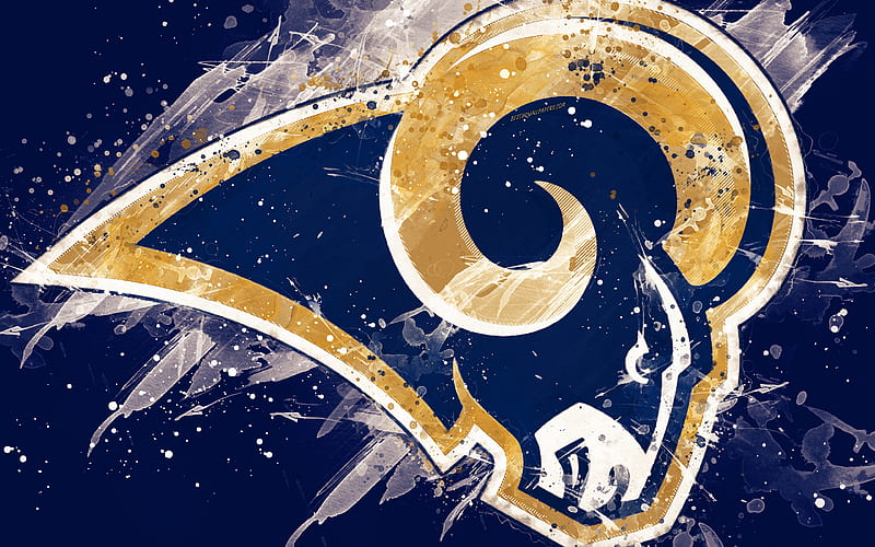 Los Angeles Rams logo, grunge art, American football team, emblem, blue background, paint art, NFL, Los Angeles, California, USA, National Football League, creative art, HD wallpaper