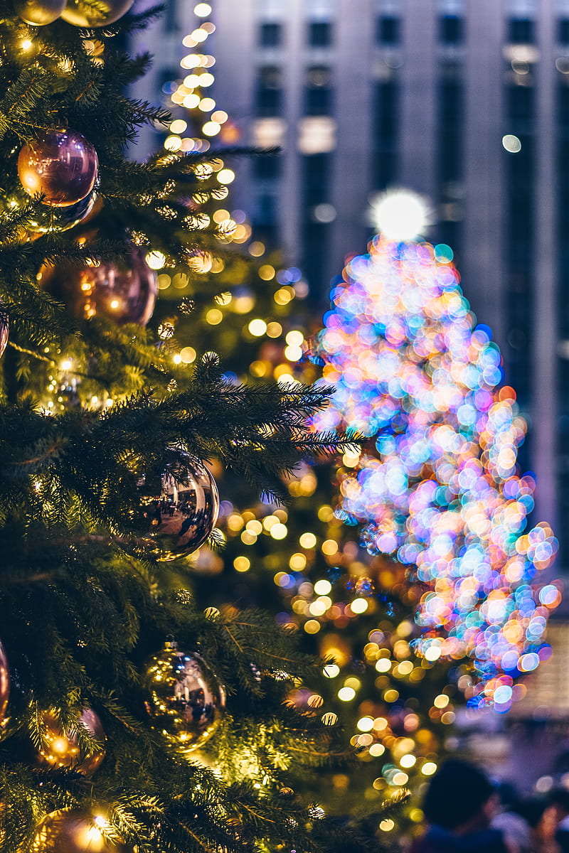 christmas tree, decorations, garlands, lights, new year, christmas, holidays, HD phone wallpaper