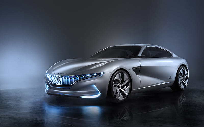 Pininfarina HK GT Concept, 2018, front view, front neon lights, sports coupe, cars of the future, hybrid car, Pininfarina, HD wallpaper