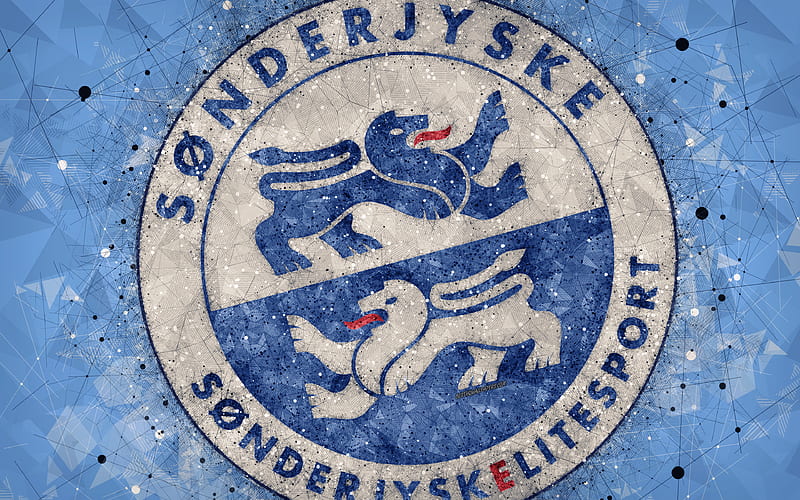 SonderjyskE FC logo, geometric art, Danish football club, blue background, Danish Superliga, Haderslev, Denmark, football, creative art, HD wallpaper