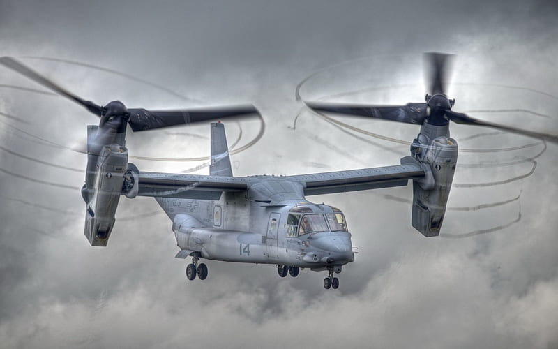 a marine V22 osprey tilt-rotor plane r, tilt, plane, r, clouds, rotor, HD wallpaper