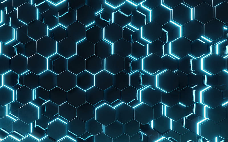 Neon blue background, hexagon neon 3d background, neon abstraction, hexagon  texture, HD wallpaper | Peakpx