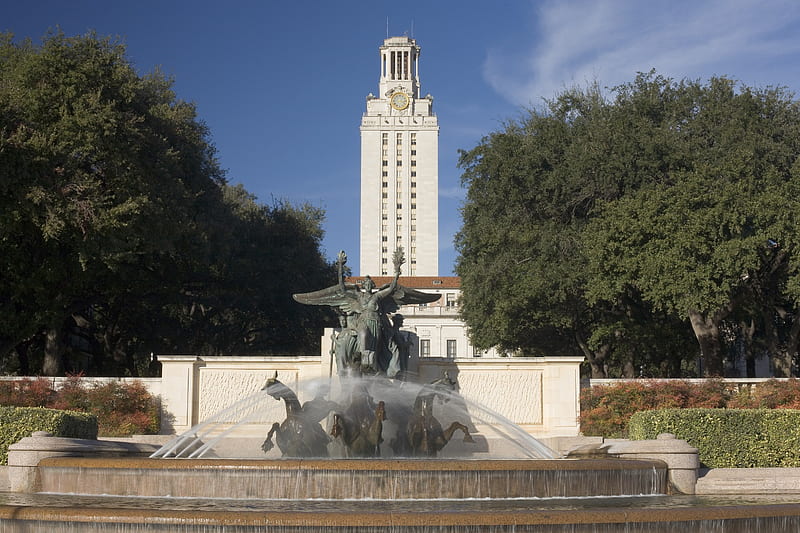 The University of Texas at Austin, monument, ut, statue, tower, HD wallpaper