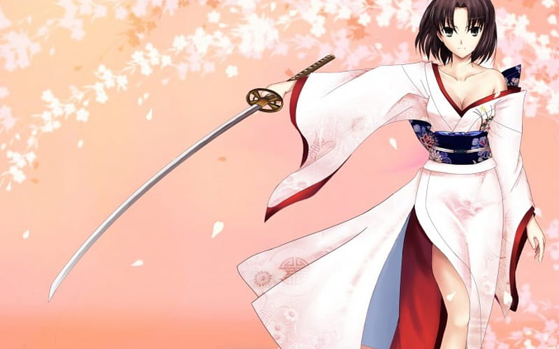 Kitana, girl, anime, kimono, sword, HD wallpaper