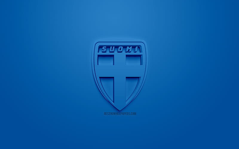 Finland national football team, creative 3D logo, blue background, 3d emblem, Finland, Europe, UEFA, 3d art, football, stylish 3d logo, HD wallpaper
