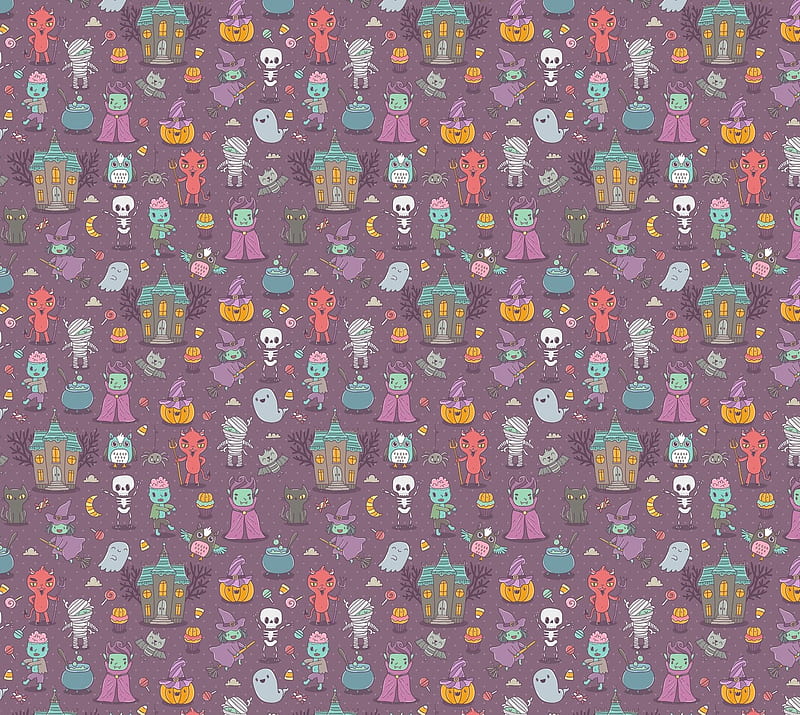 Halloween pattern, monsters, pumpkins, HD wallpaper