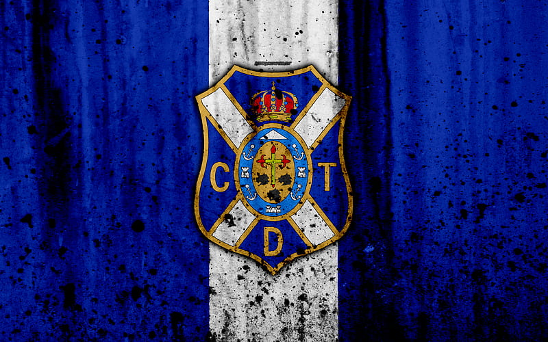 FC Tenerife, grunge, Segunda Division, art, soccer, football club, Spain, CD Tenerife, logo, LaLiga2, stone texture, Tenerife FC, HD wallpaper
