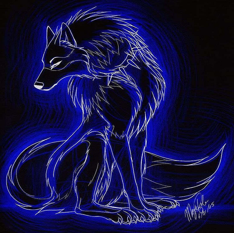 Blue Wolf, wolf, anime, animal, HD wallpaper