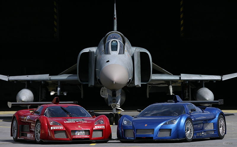 Fast Cars and Jets, Military, Red, Aircraft, Blue, Ferrari, HD wallpaper