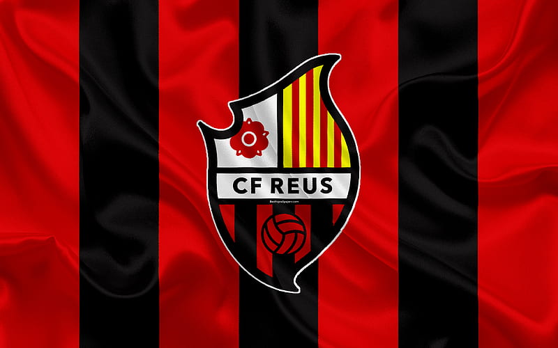 CF Reus Deportiu silk texture, Spanish football club, logo, emblem, red black flag, Segunda, Division B, LaLiga2, Reus, Spain, football, HD wallpaper