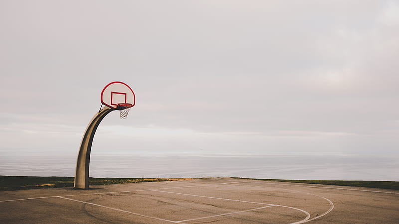 basketball court near body of water, HD wallpaper