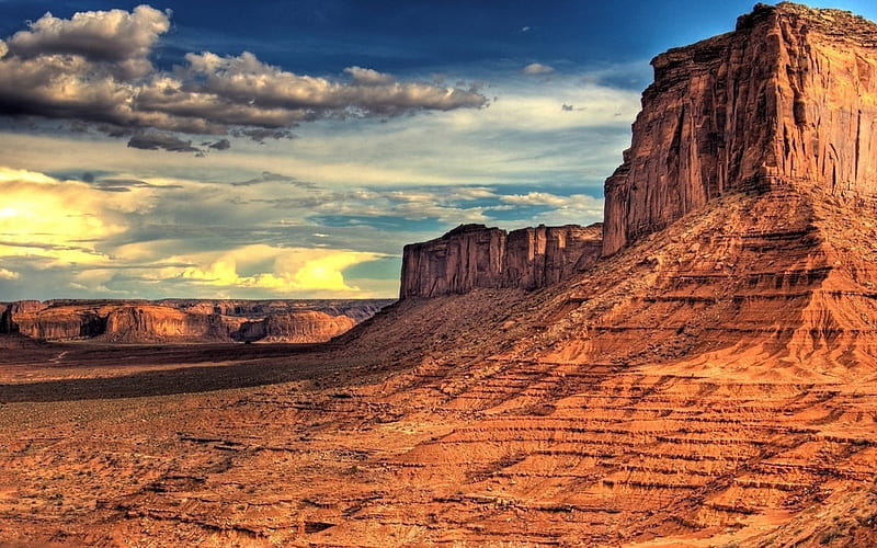 outstanding desert mesa r, r, desert, clouds, mesa, HD wallpaper