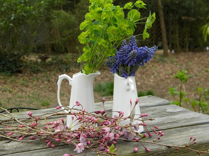 Garden Cuttings, pretty, green, flowers, cuttings, garden, pink, blue, HD wallpaper