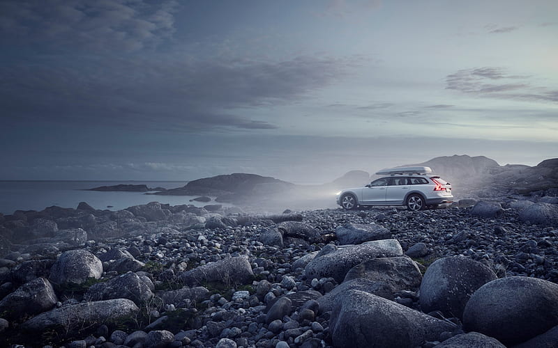 Volvo V90 Cross Country, 2018, river, fog, off-road, wagon V90, Swedish cars, Volvo, HD wallpaper
