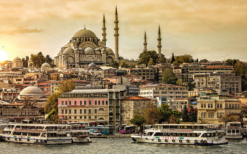 Suleymaniye Mosque, Istanbul, cityscape, beautiful city, Bosphorus, Turkey, mosque, Ottoman architecture, HD wallpaper