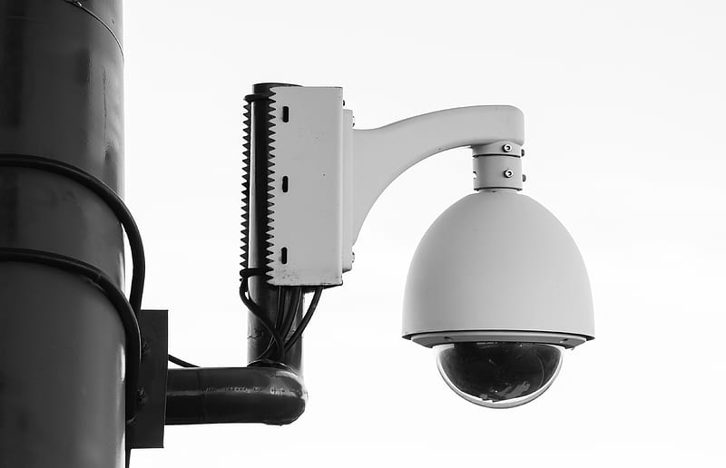 white security camera on post, HD wallpaper