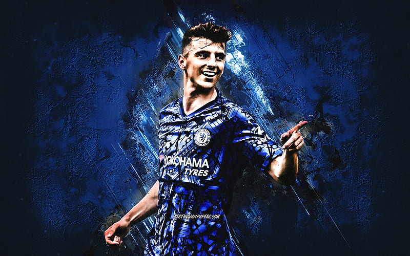 Mason Mount, portrait, Chelsea FC, English football player, midfielder, Premier League, blue stone background, England, football, HD wallpaper
