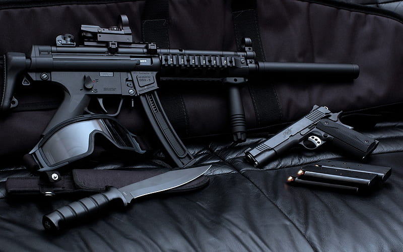 Armas, pistola, gogles, cuchillo, Fondo de pantalla HD | Peakpx
