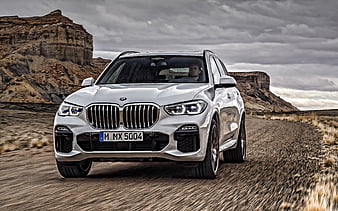 2019, BMW X5, xDrive45e iPerformance, front view, exterior, white luxury SUV, new white X5, german cars, BMW, HD wallpaper